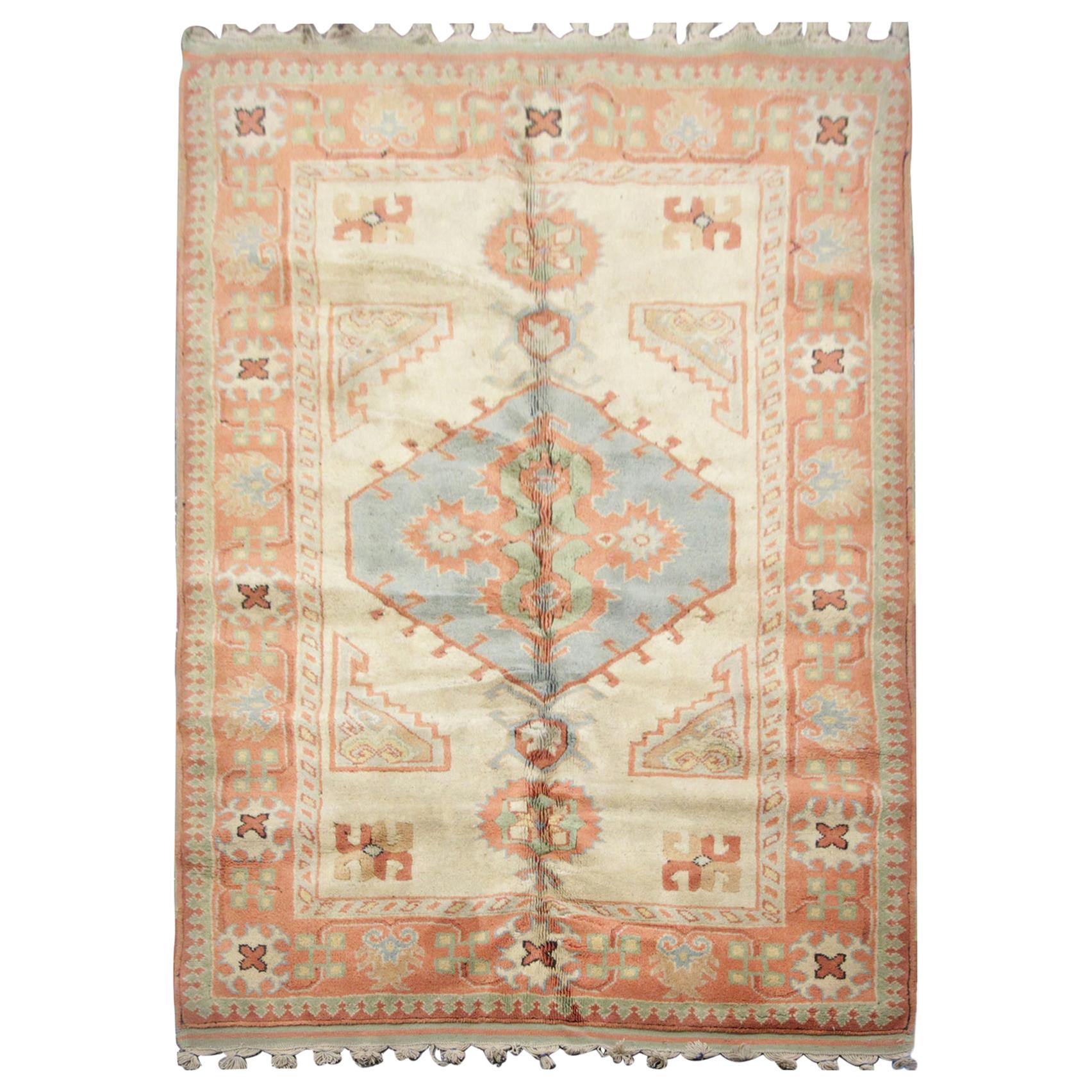Handgefertigter türkischer Milas-Teppich im Vintage-Stil, pastellfarbener Landhausteppich