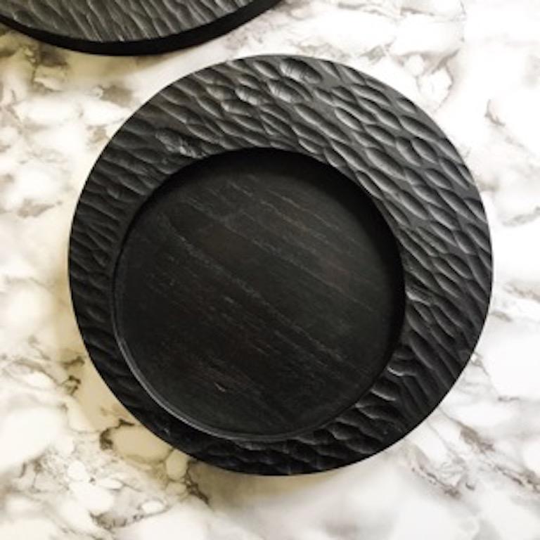 Hand-Carved Handmade Carved Wood Large Circular Tray in Natural, in Stock