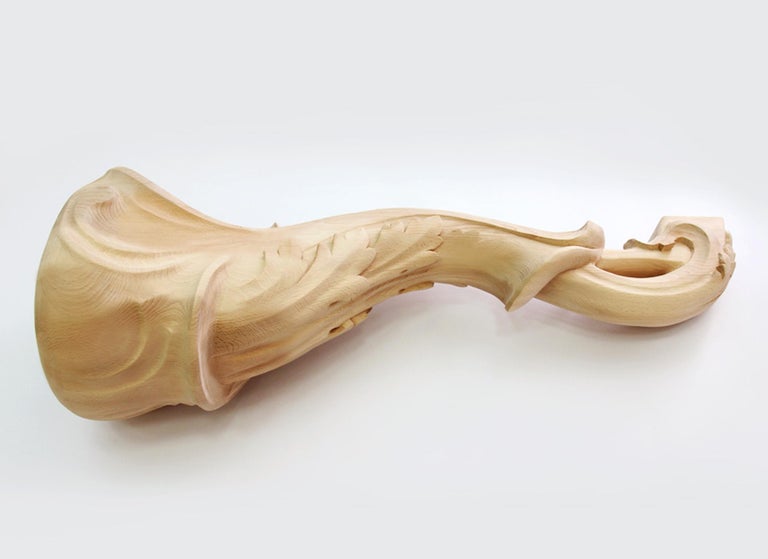 Front Post for a Staircase in Art Nouveau style, Handmade Carved Wood Newel Post For Sale at