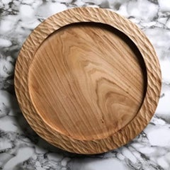 Handmade Carved Wood Small Circular Tray in Natural, in Stock
