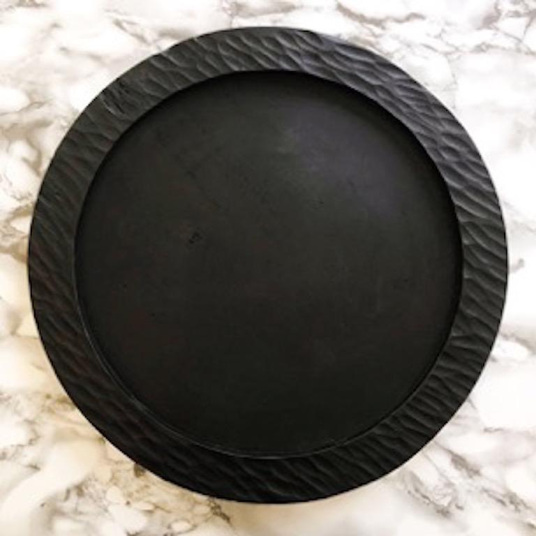 Portuguese Handmade Carved Wood Small Circular Tray in Natural, in Stock