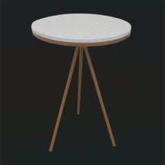 Handmade Tripod Sofa Table in Gold finish with white marble effect Ceramic top