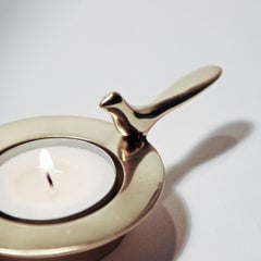 Portacandele a T per uccelli in ottone fuso fatto a mano con finitura lucida