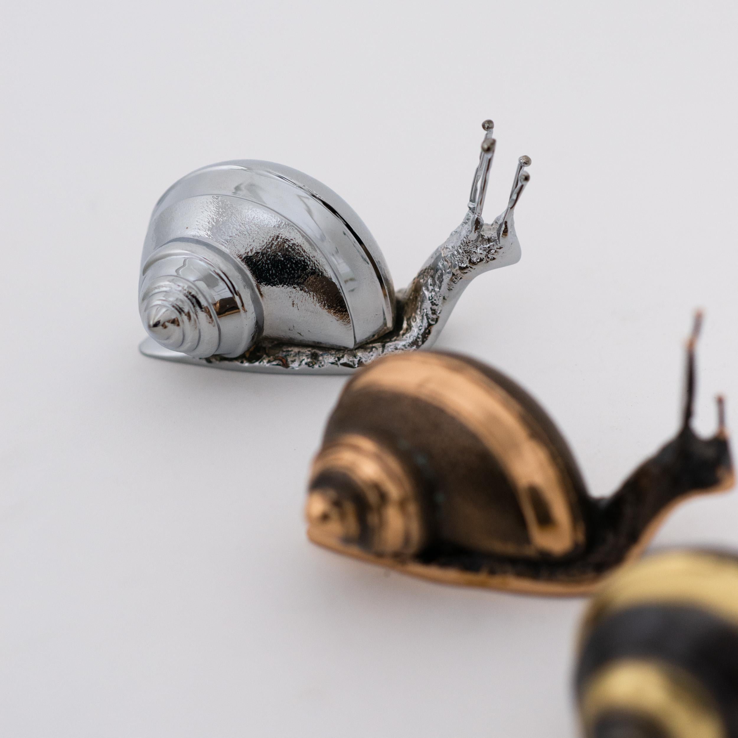 Cast Handmade Nickel Plated Decorative Snail, Paperweight For Sale