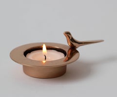 Handmade Cast Bronze Bird Tea Light Candle Holder with Polished Finish