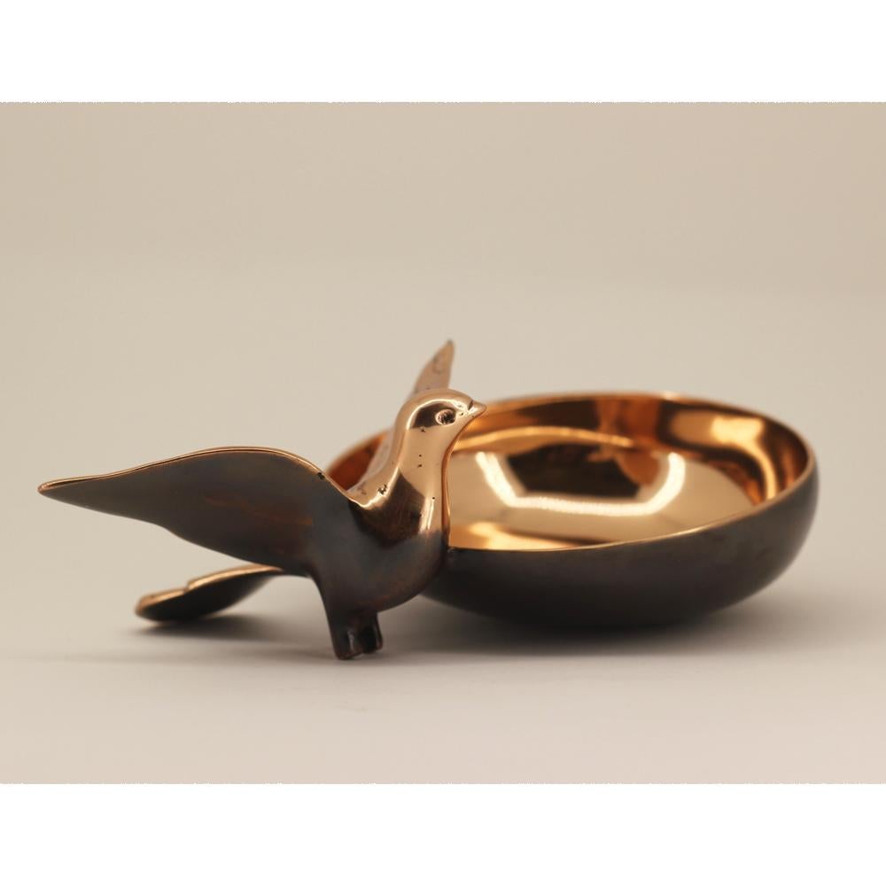 Indian Handmade Cast Bronze Bowl with Bird