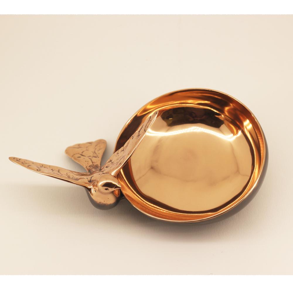 Contemporary Handmade Cast Bronze Bowl with Bird