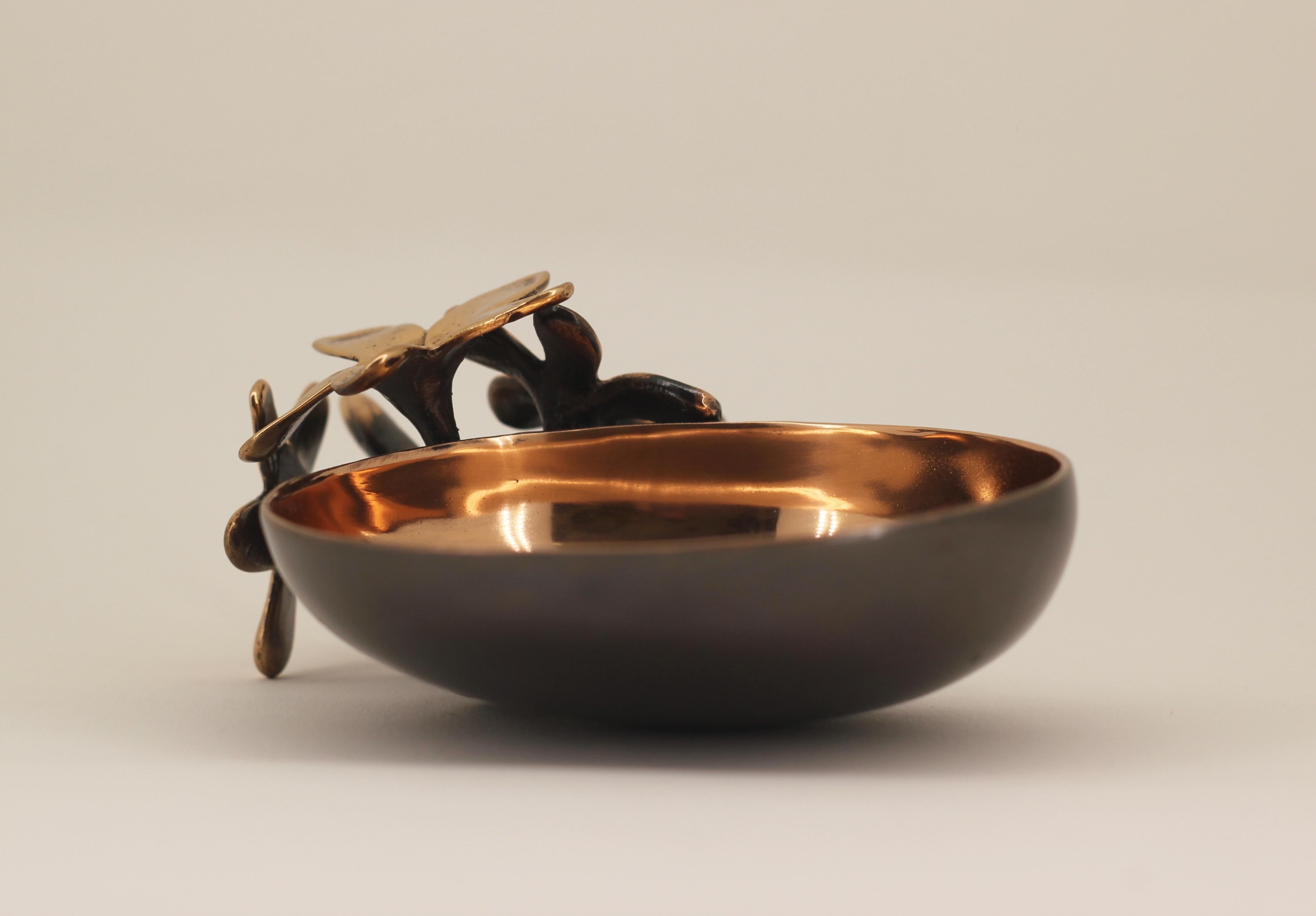 Handmade Cast Bronze Bowl with Flowers, Vide-Poche In New Condition In London, GB