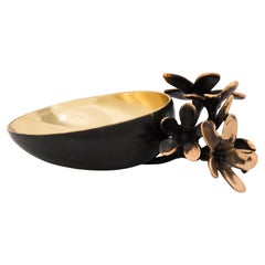Handmade Cast Bronze Indian Bowl with Flowers, Vide Poche