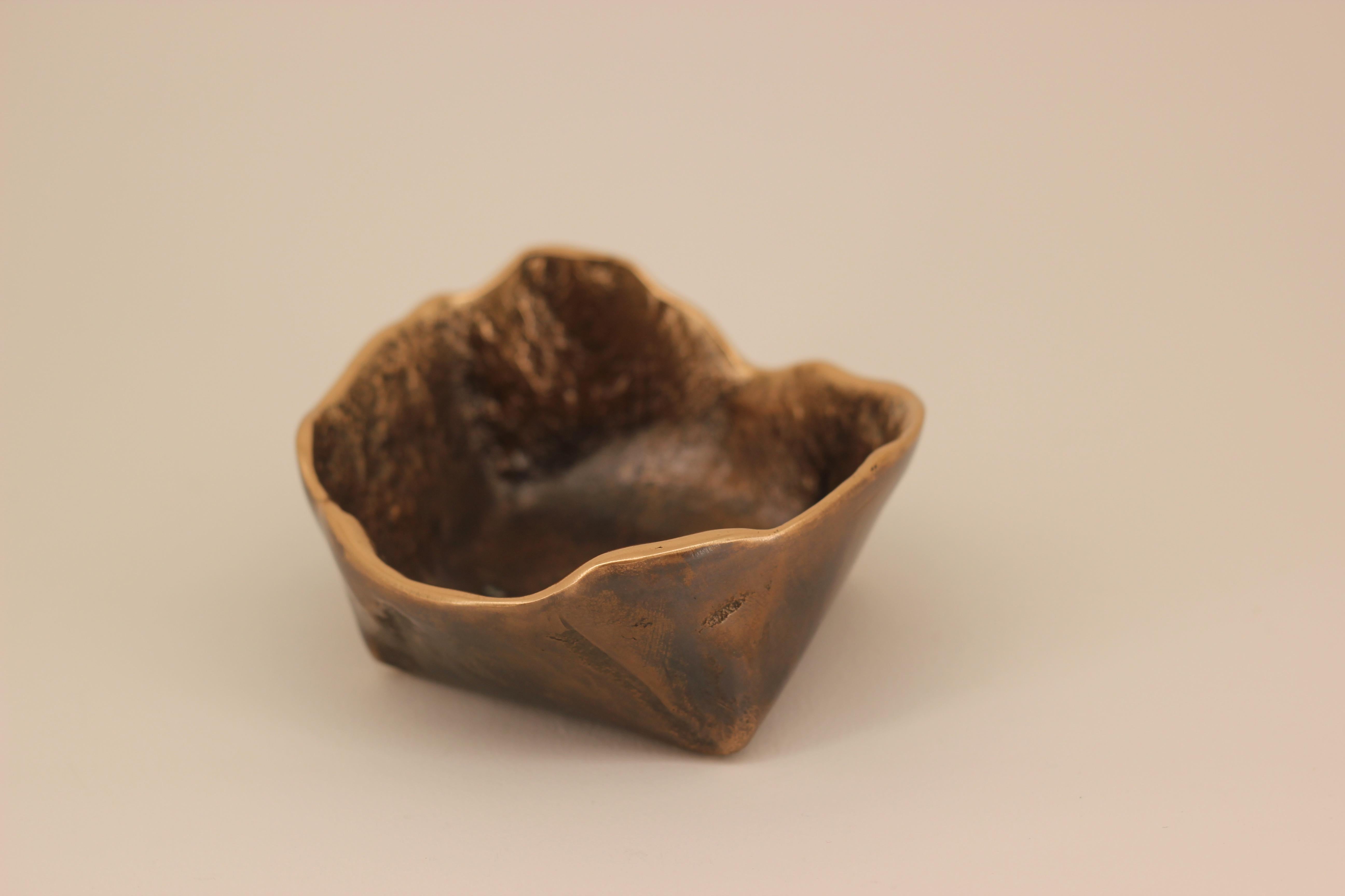 Organic Modern Handmade Cast Bronze Irregular Bowl Inspired by Wabi-Sabi, Vide-Poche