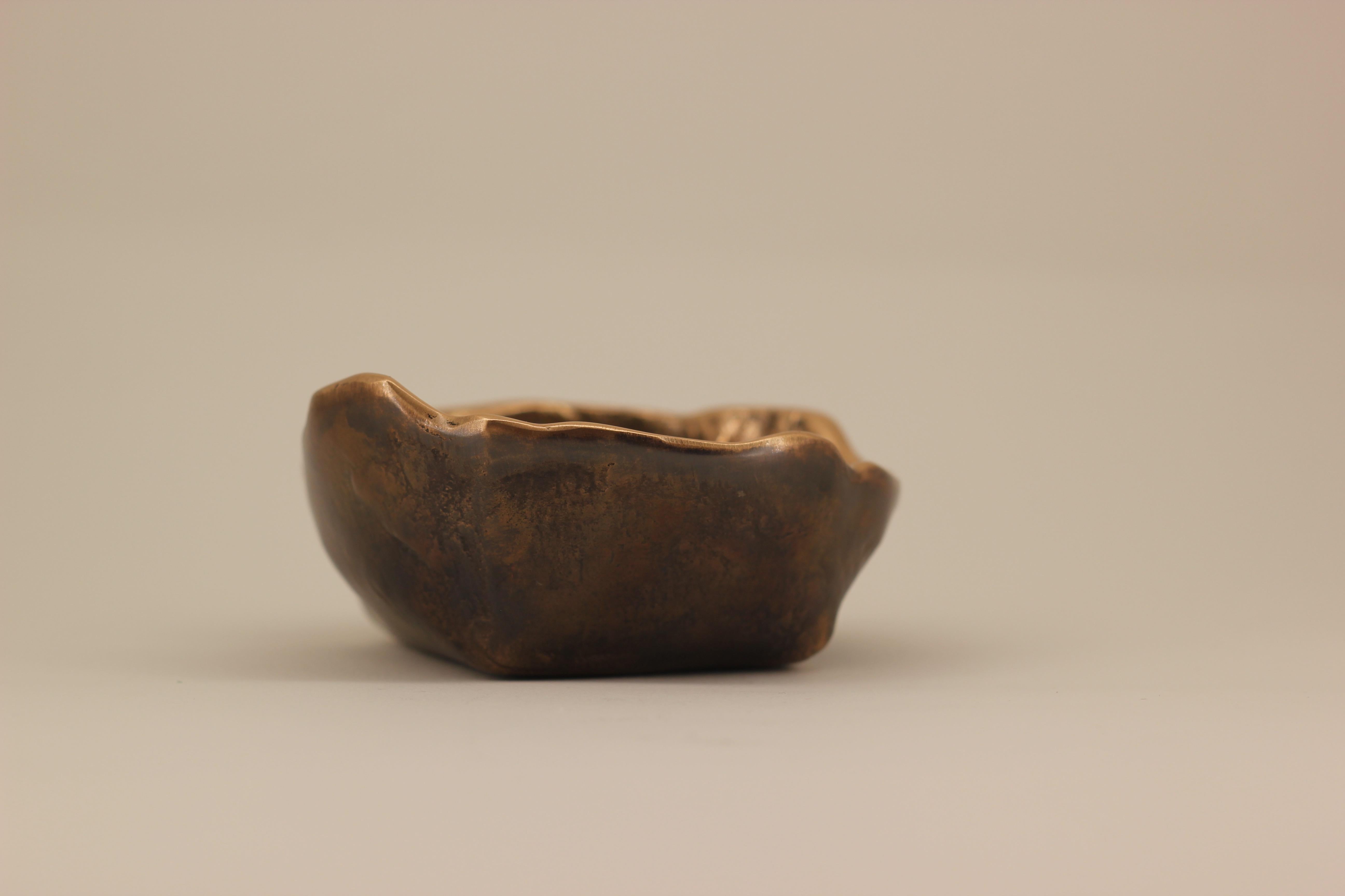 Patinated Handmade Cast Bronze Irregular Bowl Inspired by Wabi-Sabi, Vide-Poche