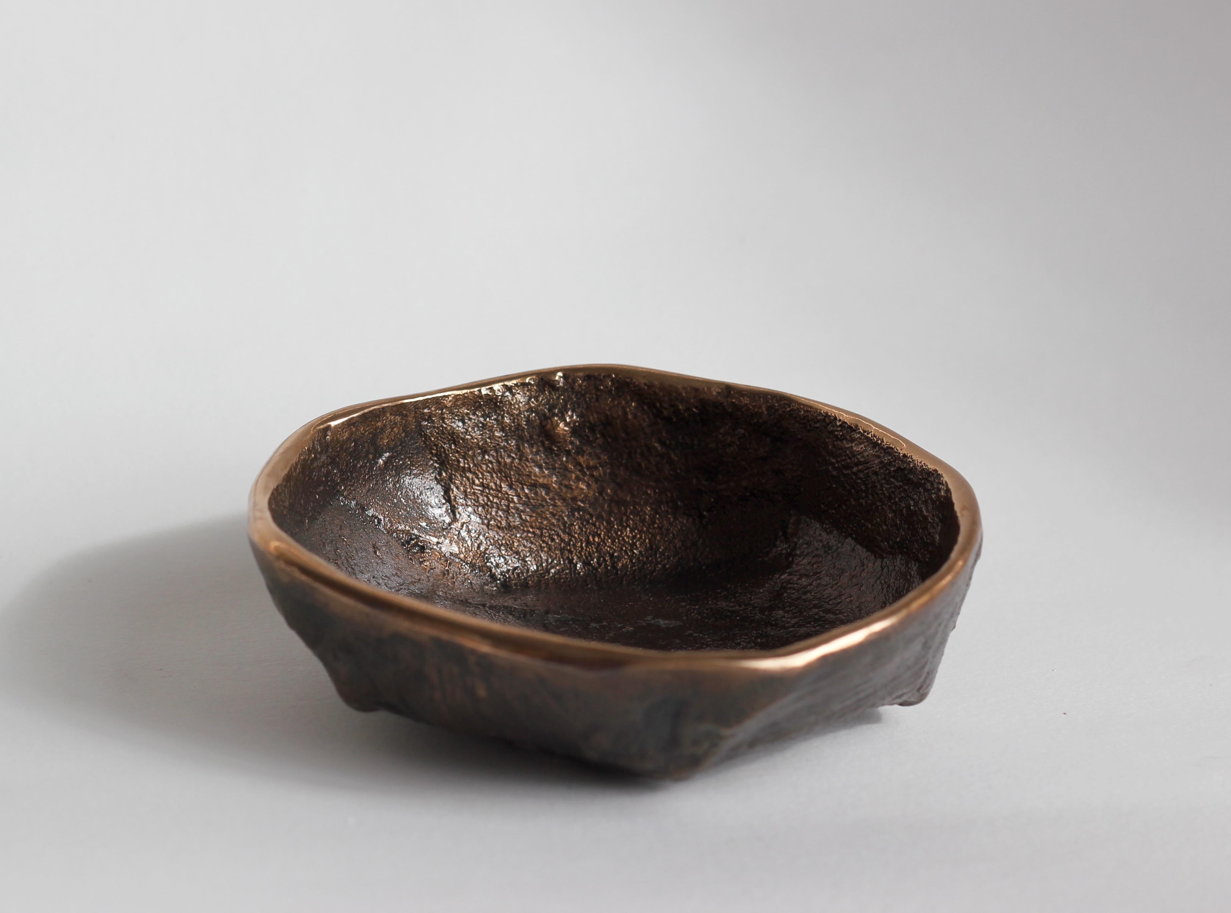 Organic Modern Handmade Cast Bronze Rounded Bowl Inspired by Wabi-Sabi, Vide-Poche For Sale