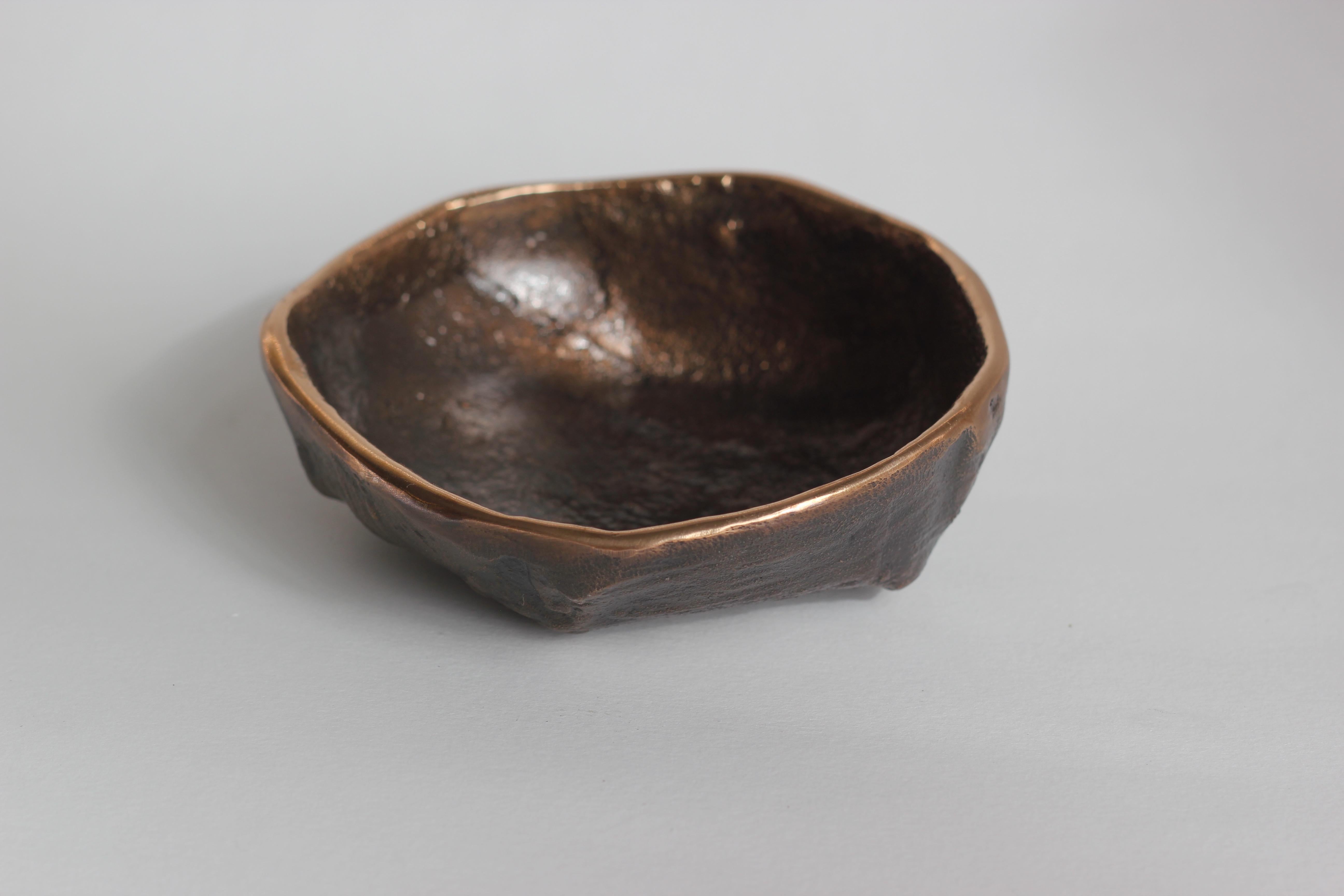 Indian Handmade Cast Bronze Rounded Bowl Inspired by Wabi-Sabi, Vide-Poche For Sale