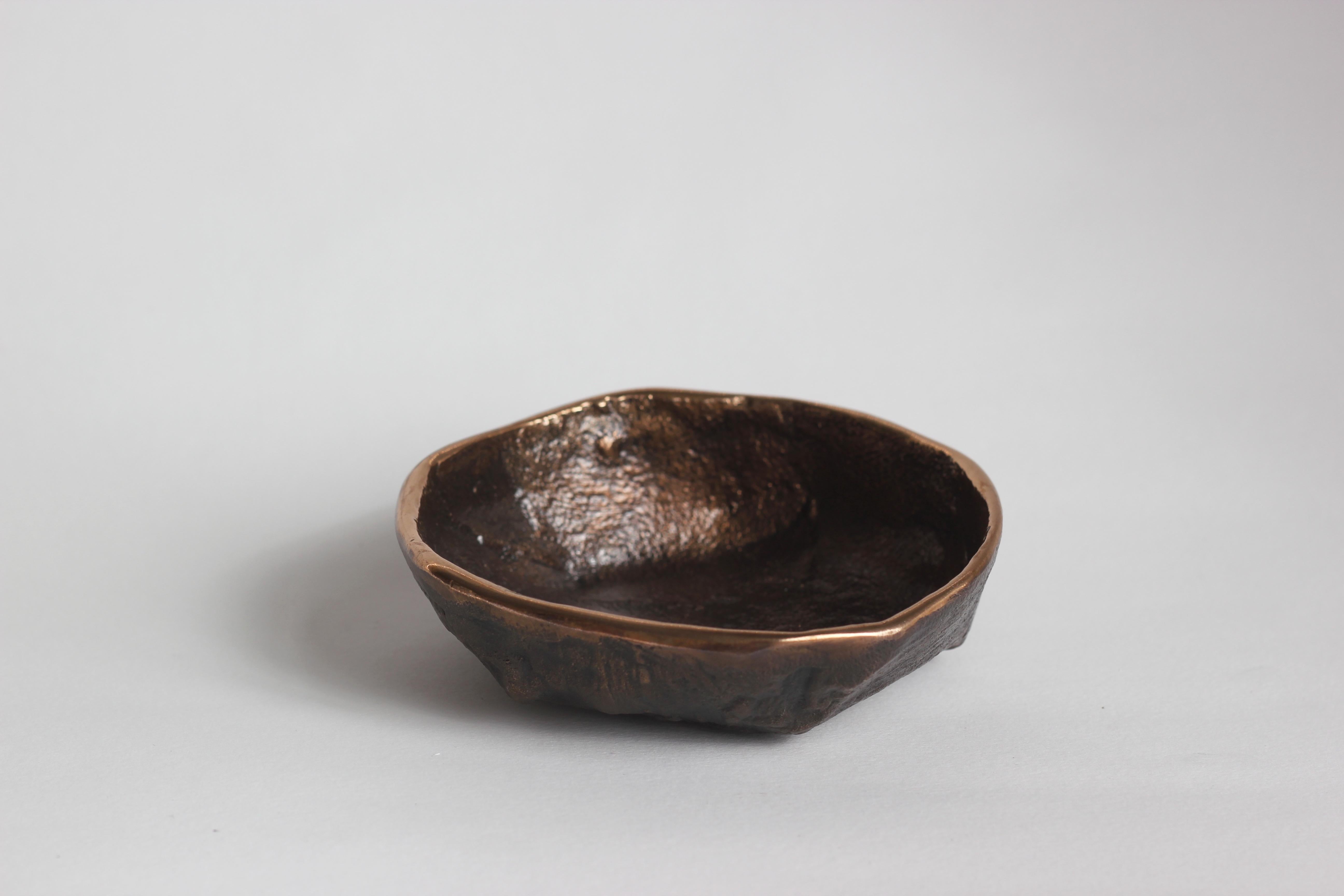 Contemporary Handmade Cast Bronze Rounded Bowl Inspired by Wabi-Sabi, Vide-Poche For Sale