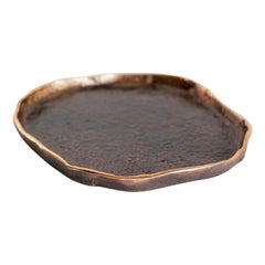 Handmade Cast Bronze Rounded Decorative Tray Inspired by Wabi-Sabi, Trinket Tray