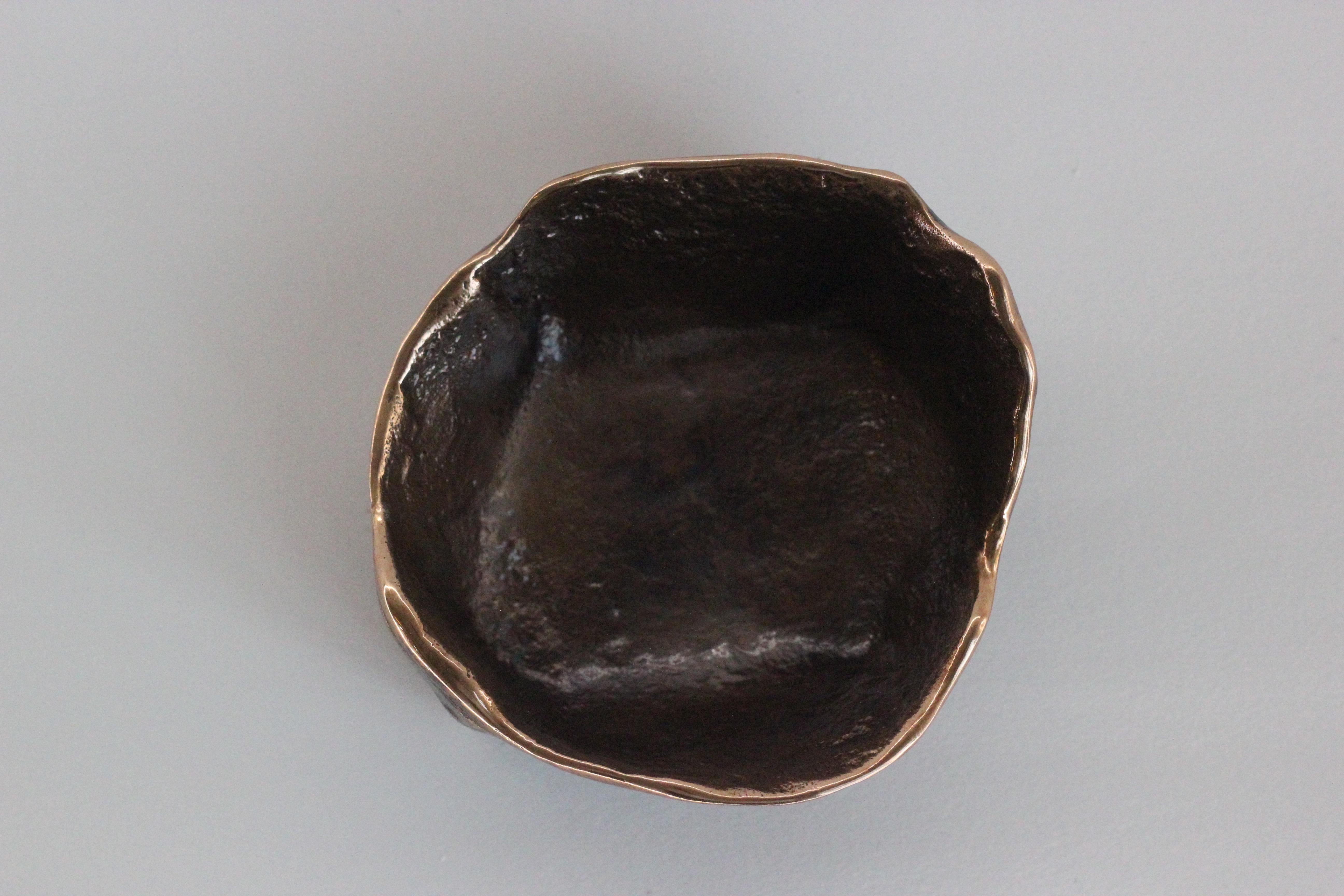 Indian Handmade Cast Bronze Squared Wabi-Sabi Decorative Bowl, Vide-Poche, Small For Sale