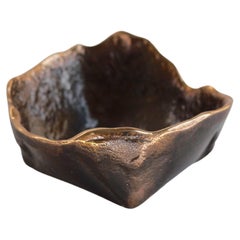 Handmade Cast Bronze Squared Wabi-Sabi Decorative Bowl, Vide-Poche, Small