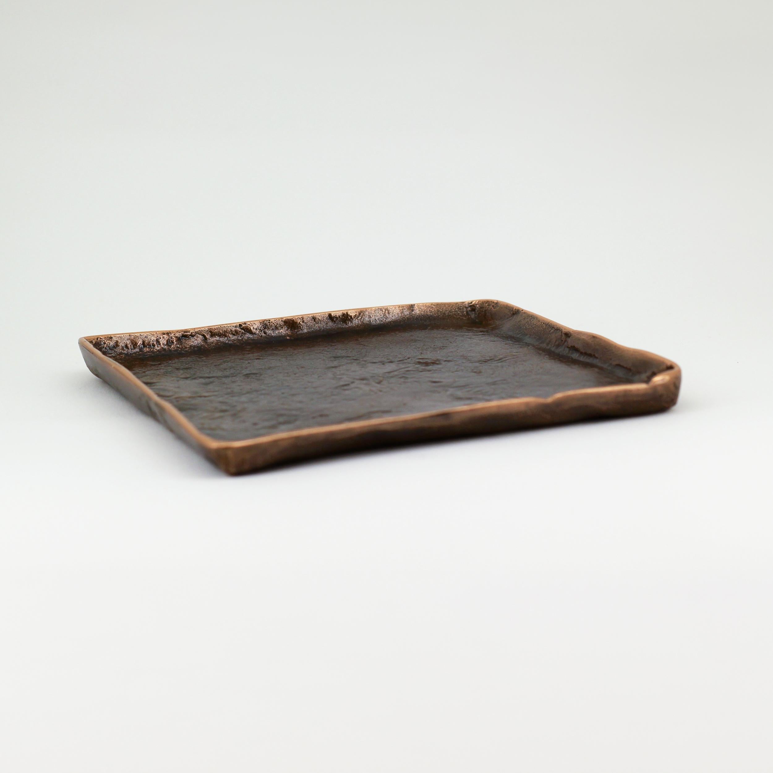 Handmade Cast Bronze Squared Decorative Wabi-Sabi Tray, Vide Poche, Large In New Condition For Sale In London, London