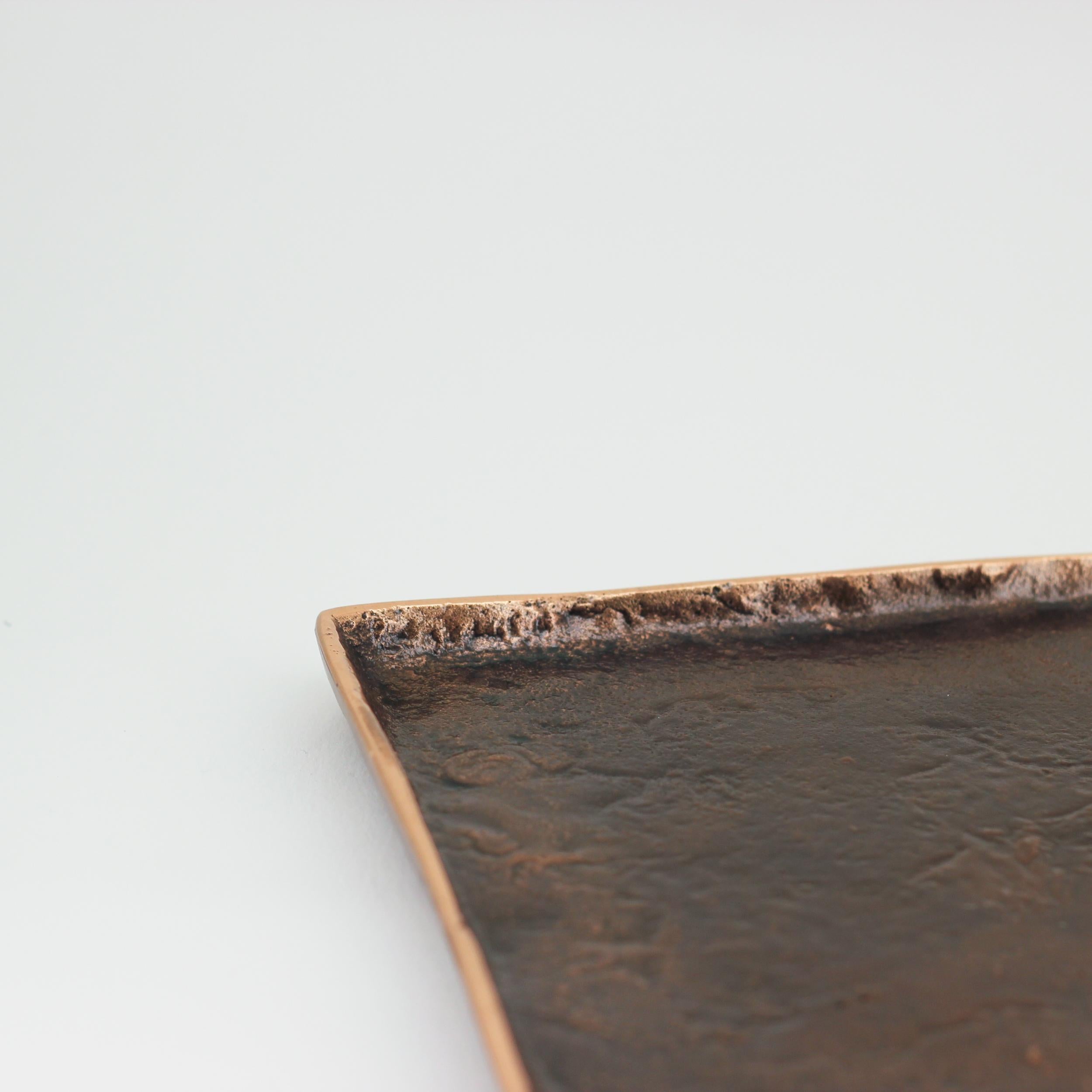 Contemporary Handmade Cast Bronze Squared Decorative Wabi-Sabi Tray, Vide Poche, Large For Sale