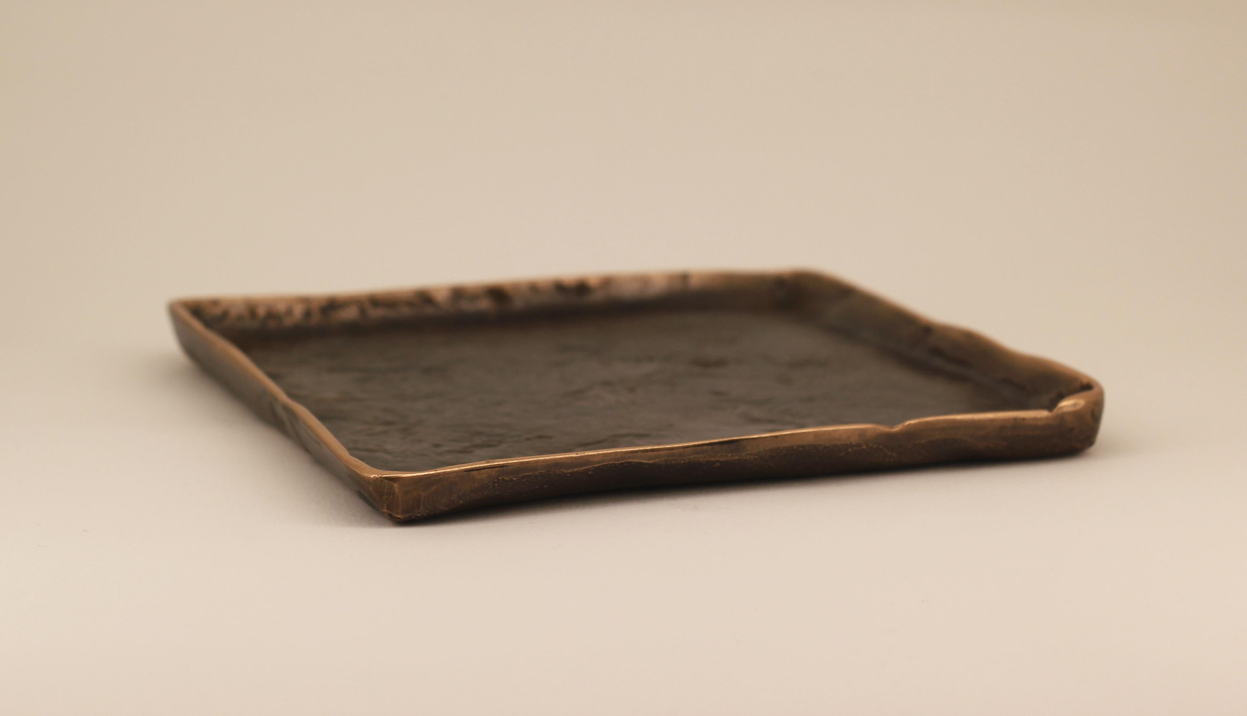 Indian Handmade Cast Bronze Tray Inspired by Wabi-Sabi