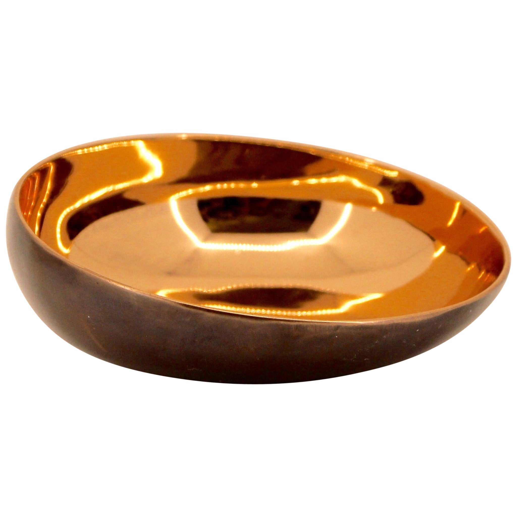 Handmade Cast Bronze with Dark Patina Decorative Indian Bowl, Vide-Poche
