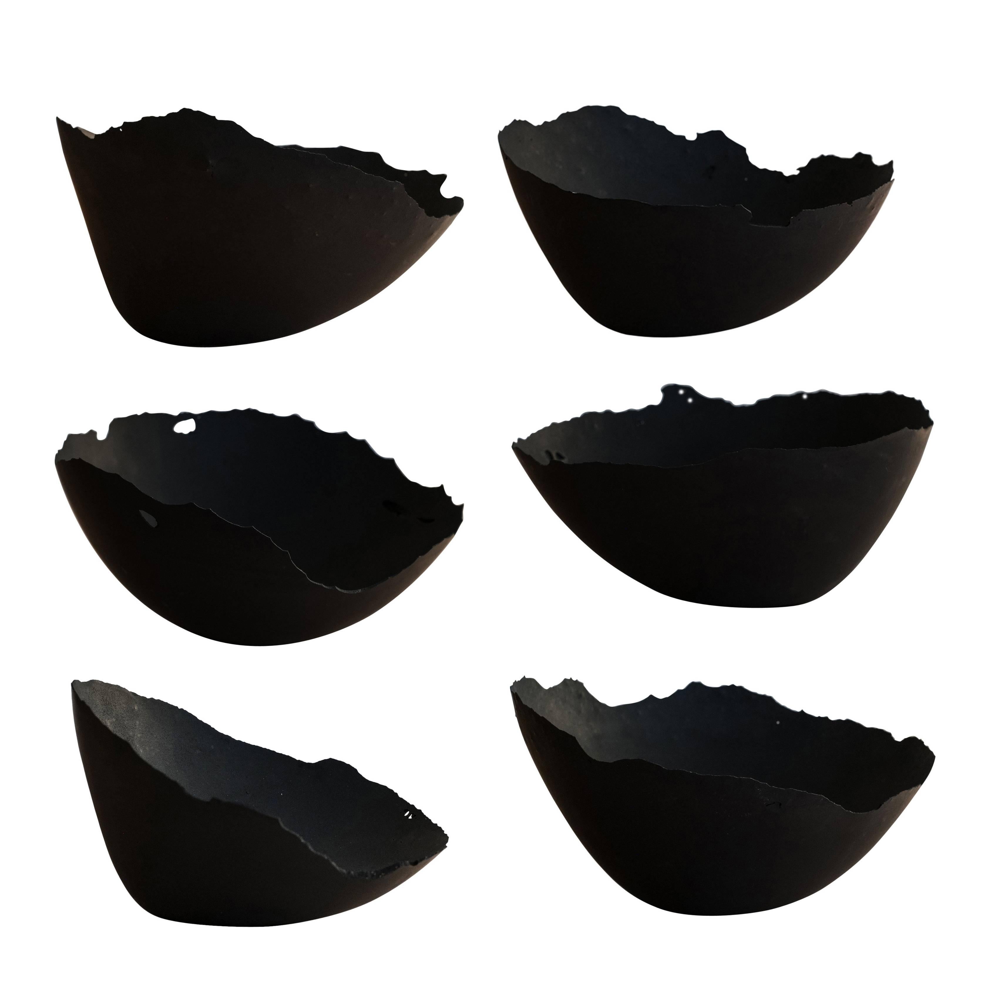 Handmade Cast Concrete Bowl in Black by UMÉ Studio, Set of Six For Sale