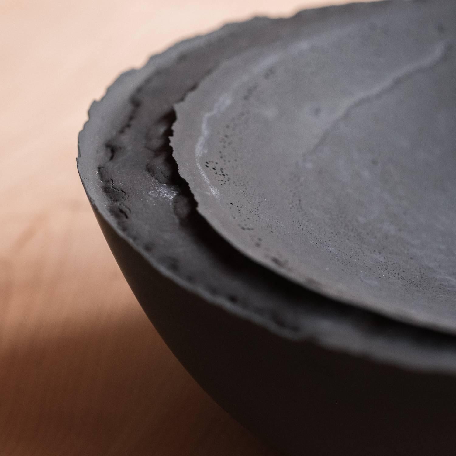 Handmade Cast Concrete Bowl in Black by UMÉ Studio For Sale 8