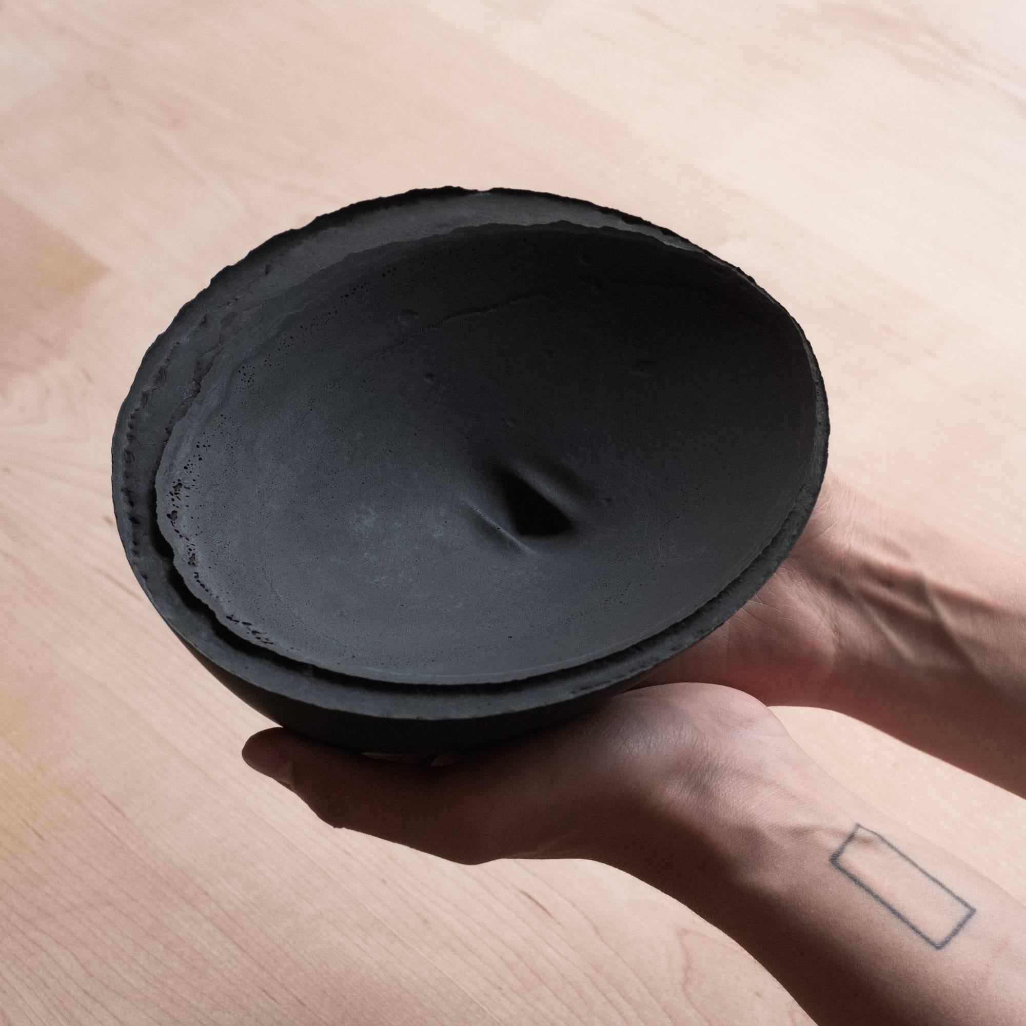 Handmade Cast Concrete Bowl in Black by UMÉ Studio, Set of Six For Sale 12
