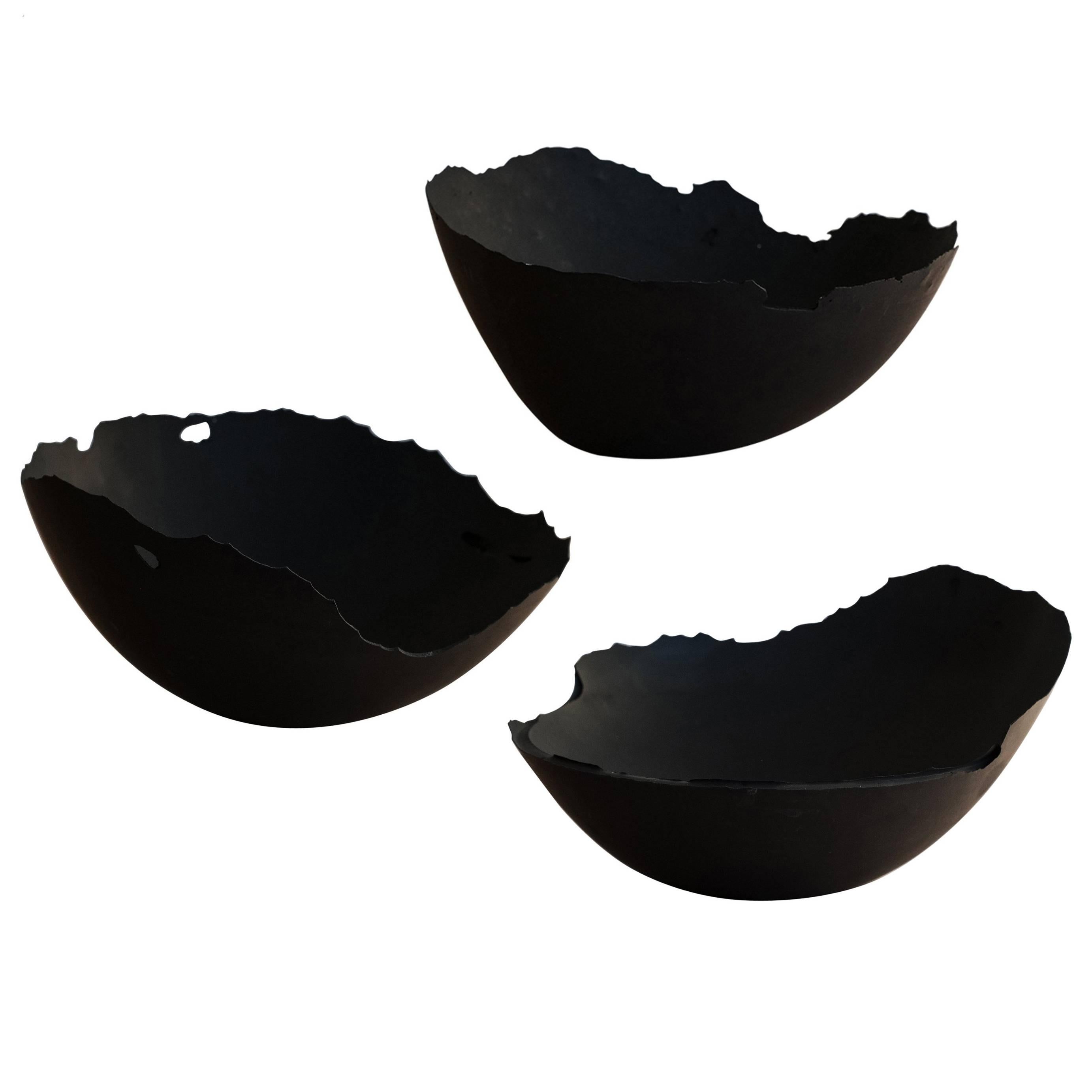 Handmade Cast Concrete Bowl in Black by UMÉ Studio, Set of Three For Sale