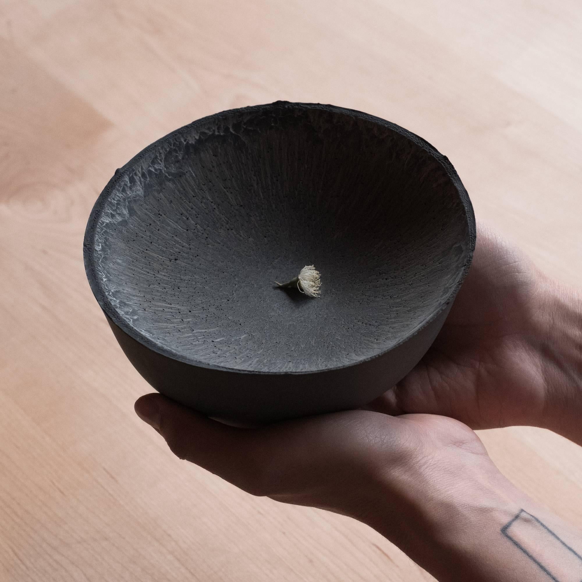 American Handmade Cast Concrete Bowl in Black Charcoal by UMÉ Studio For Sale