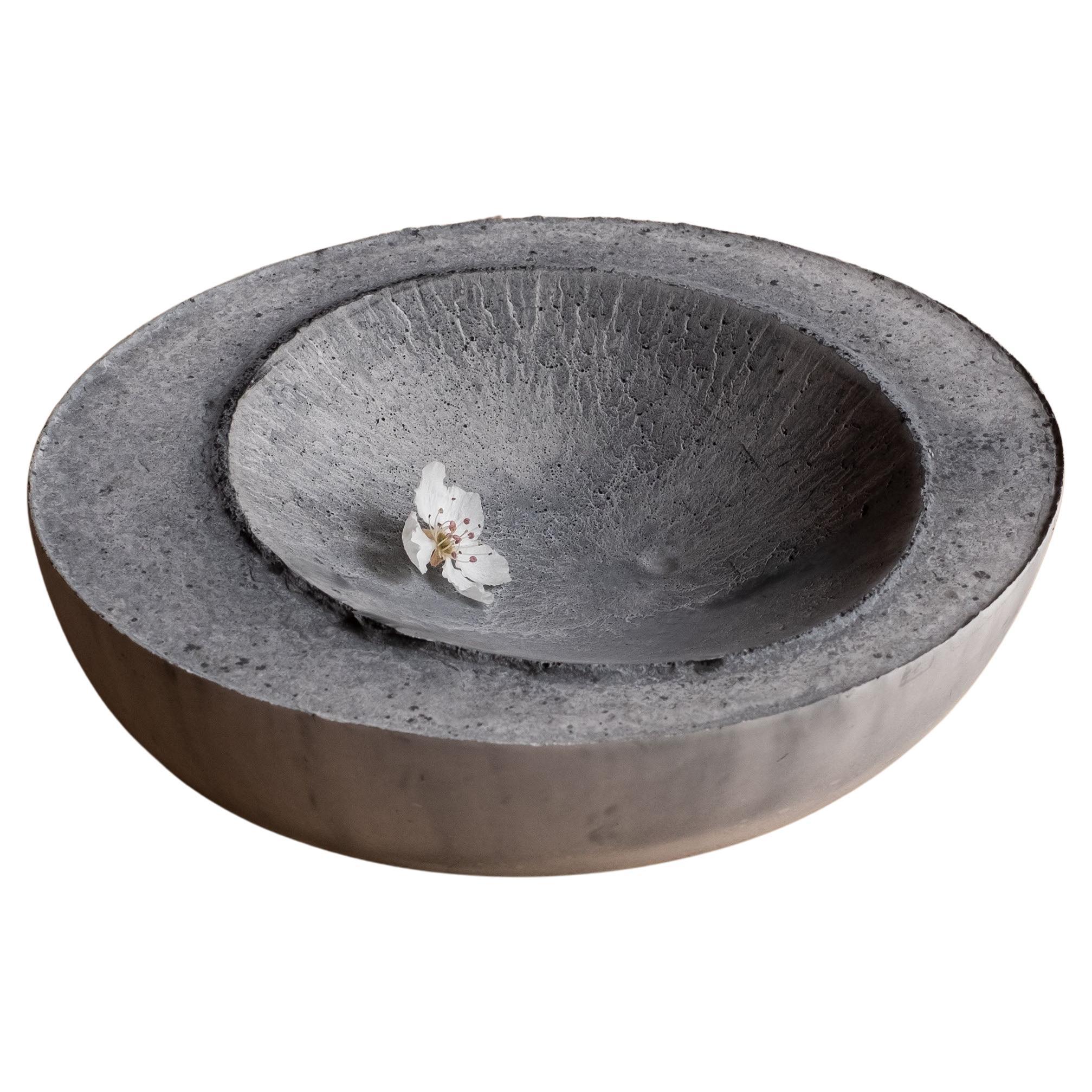 Handmade Cast Concrete Bowl in Grey by Umé Studio For Sale