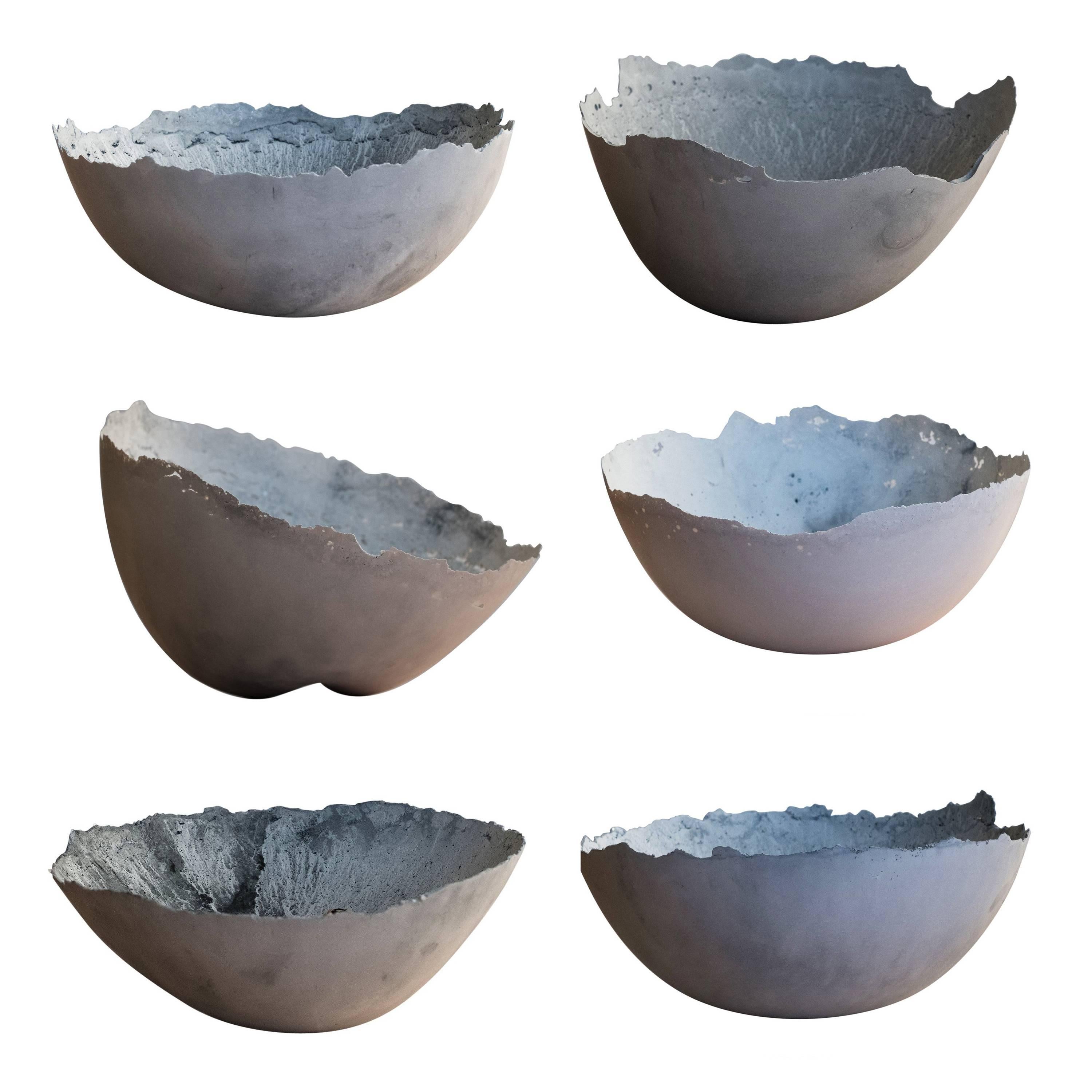 Handmade Cast Concrete Bowl in White and Grey by UMÉ Studio, Set of Six
