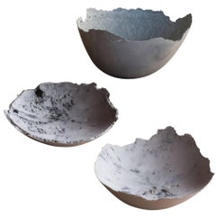 Handmade Cast Concrete Bowl in White and Grey by UMÉ Studio, Set of Three