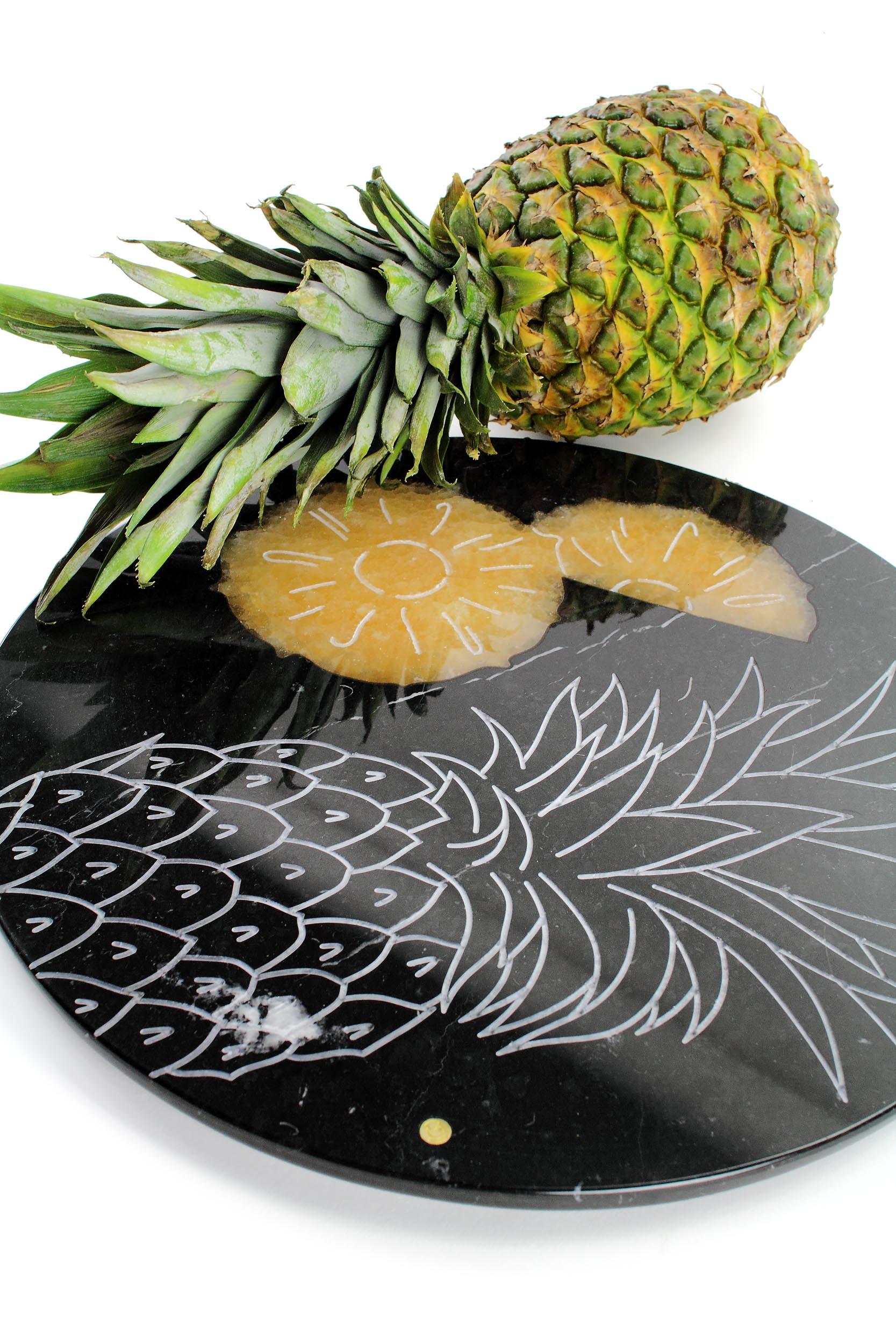 Carved Platters Serveware Centerpiece Black Marquina Marble and Honey Onyx Handmade For Sale