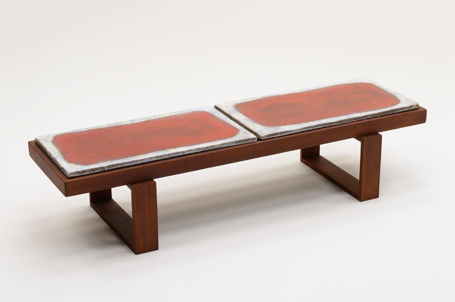 Late 20th Century Handmade Ceramic and Teak Side / Coffee Table, Germany, 1970s For Sale