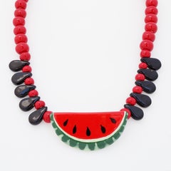 Handmade Ceramic Beaded Watermelon Necklace By Flying Colors, 1980s