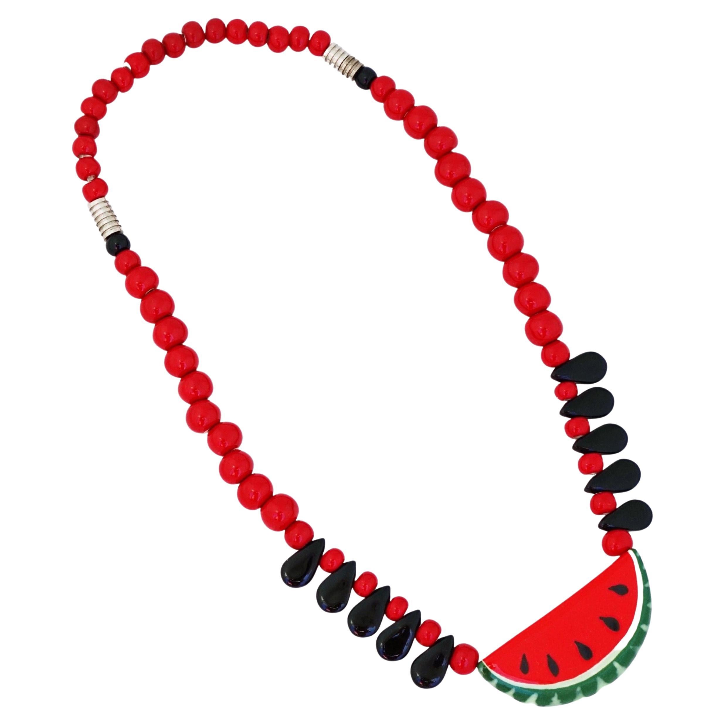 Handmade Ceramic Beaded Watermelon Necklace By Flying Colors, 1980s For Sale