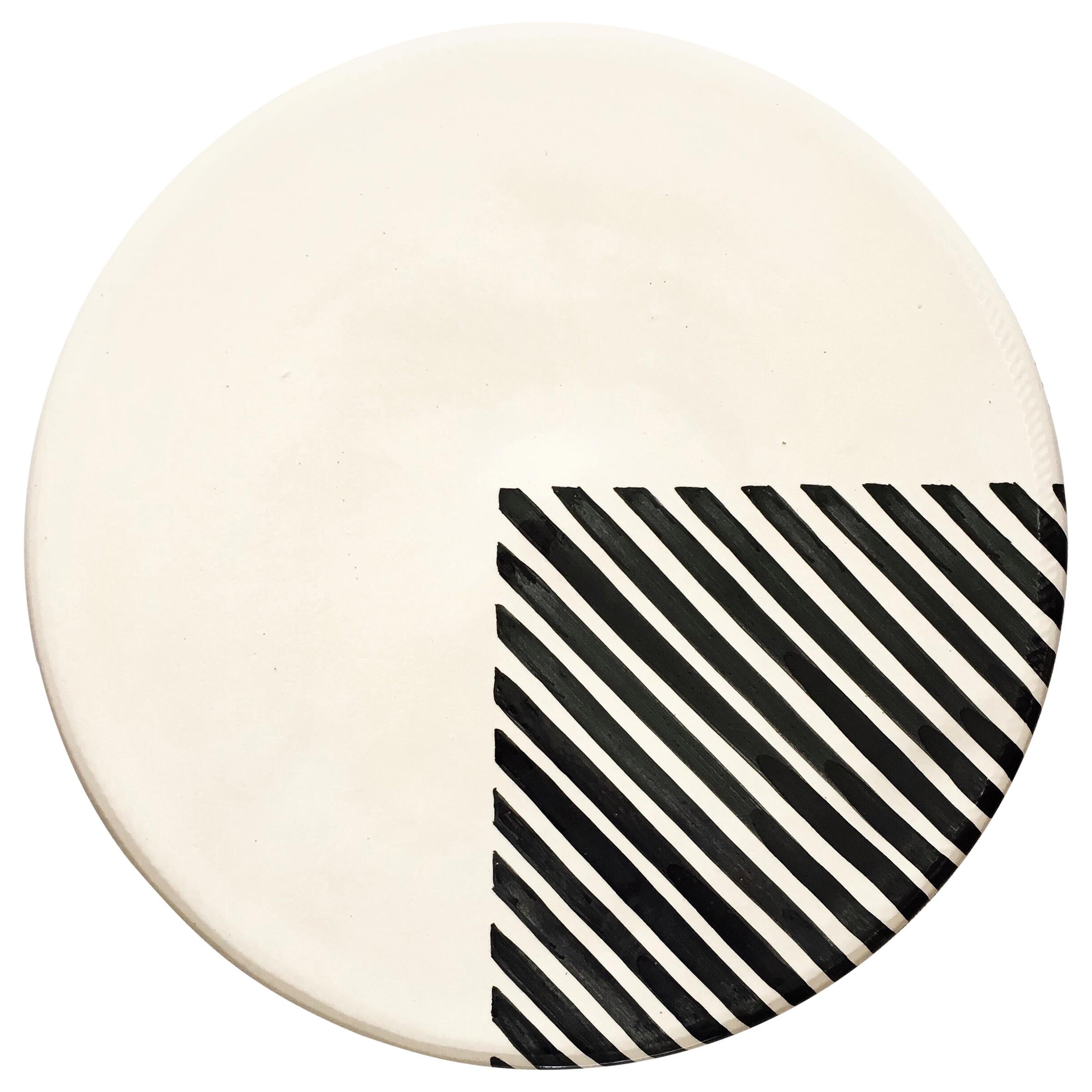 Handmade Ceramic Black and White 3/4 Stripe Pattern Serving Platter, in