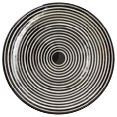 Handmade Ceramic Black and White Circular Striped Cheese Plate, In Stock