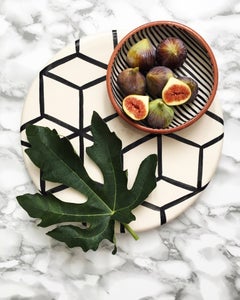 Handmade Ceramic Black and White Cube Pattern Serving Platter, in Stock