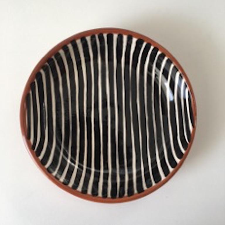 Hand-Crafted Handmade Ceramic Black and White Dash Pattern Mini Bowl, in Stock