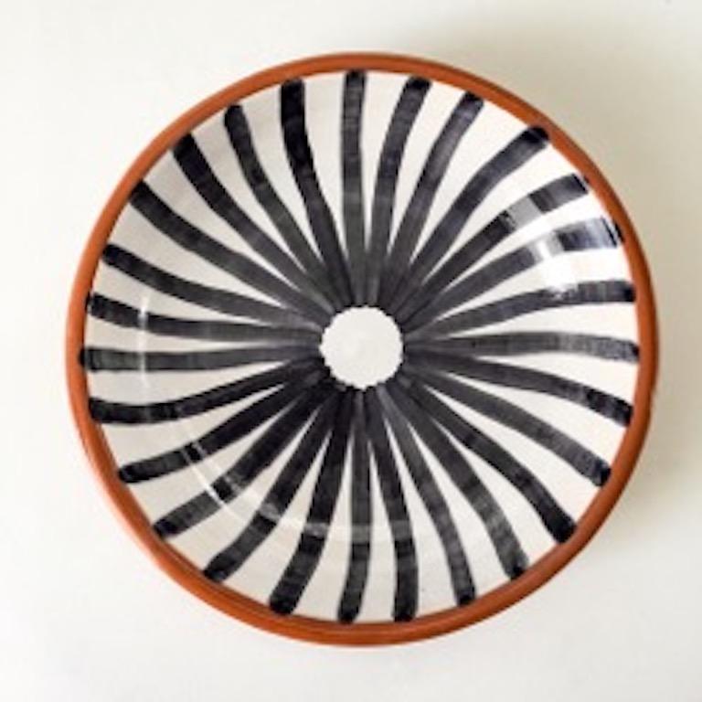 Contemporary Handmade Ceramic Black and White Dash Pattern Mini Bowl, in Stock