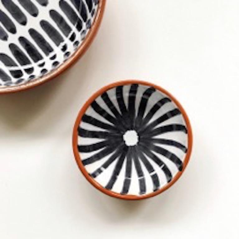 Handmade Ceramic Black and White Dash Pattern Mini Bowl, in Stock 1