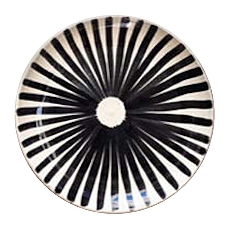 Handmade Ceramic Black and White Ray Pattern Salad Plates, in Stock For Sale