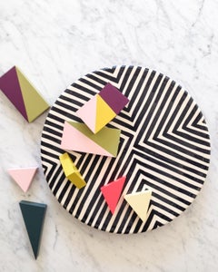 Handmade Ceramic Black & White Offset Cross Pattern Serving Platter, in Stock