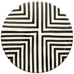 Handmade Ceramic Black & White Offset Cross Pattern Serving Platter, in Stock