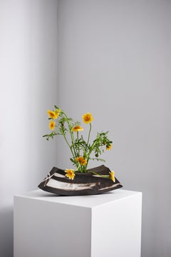 Handmade Ceramic Boat Vase with Brush Stroke, Minimalism