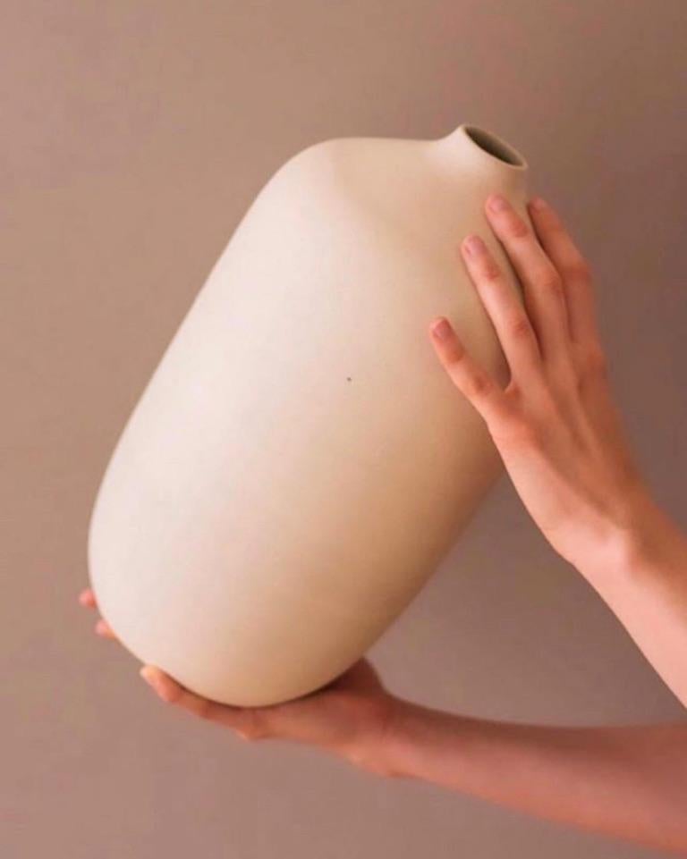 Contemporary Handmade Ceramic Bottle Vase in Cream, in Stock