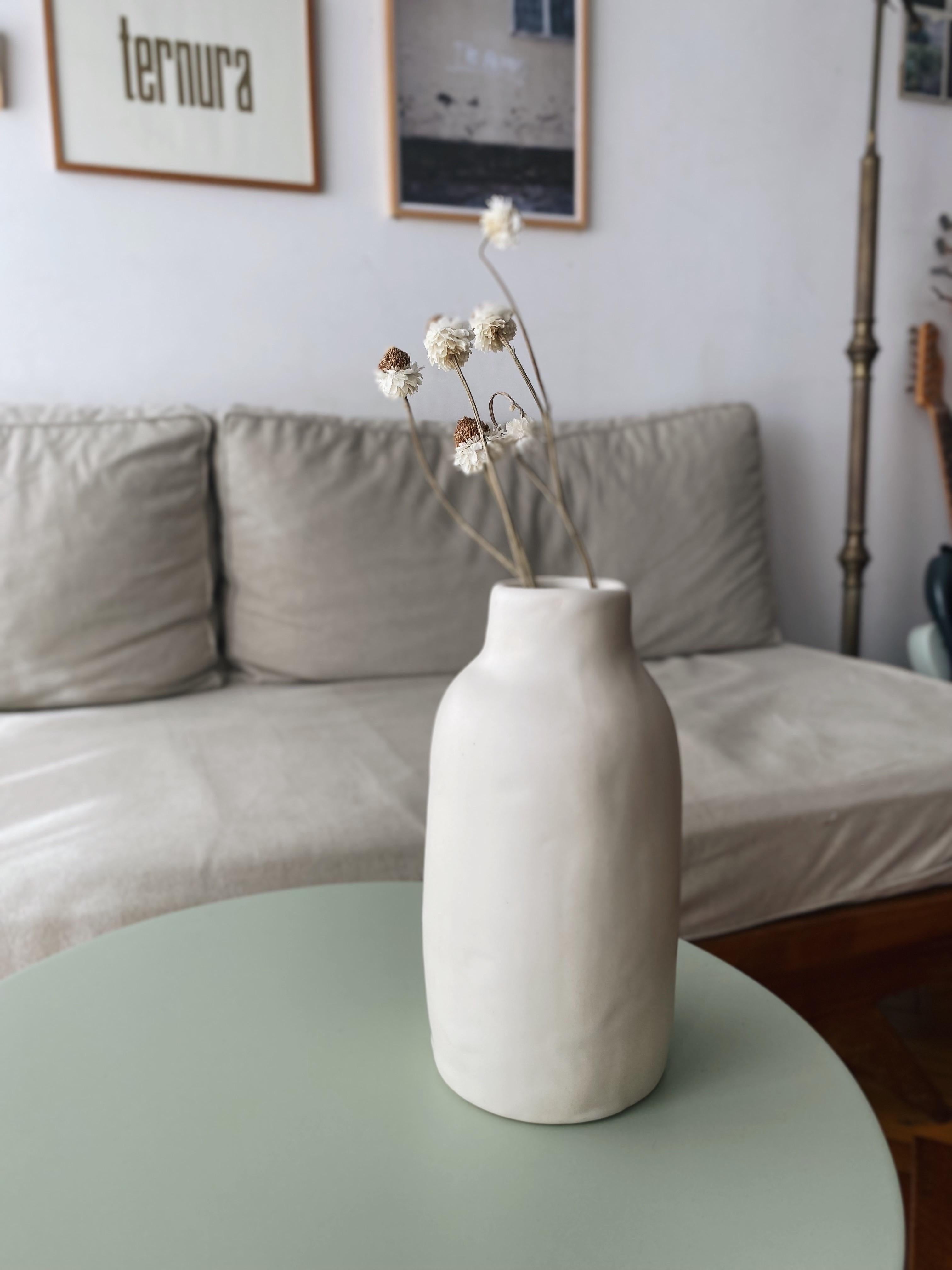 Organic Modern Handmade Ceramic Bottle Vase Organic Shape Matte Satin Finish For Sale