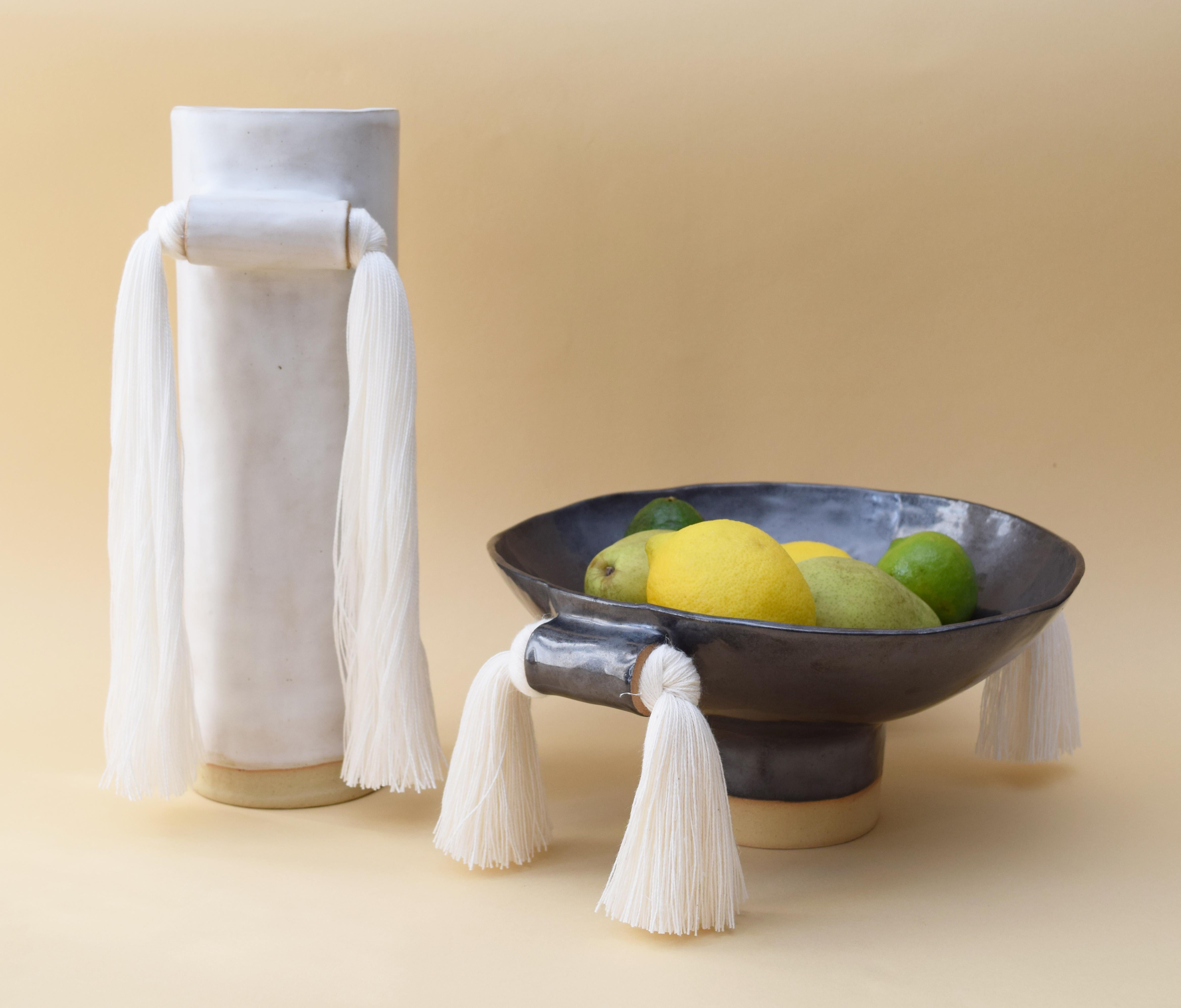 Contemporary Handmade Ceramic Bowl with Cotton Fringe